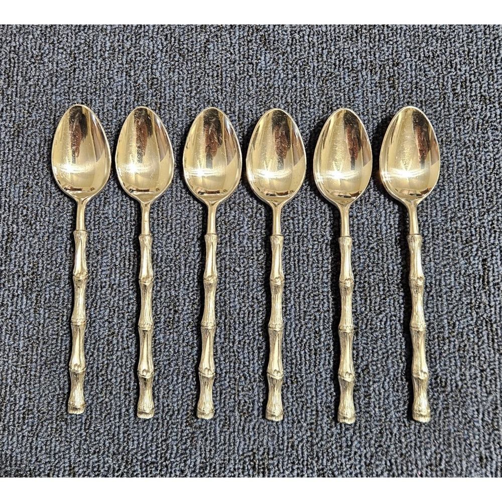 Oxford Hall JADE Teaspoons 6.5" Textured Bamboo Cane Stainless Flatware Set Of 6